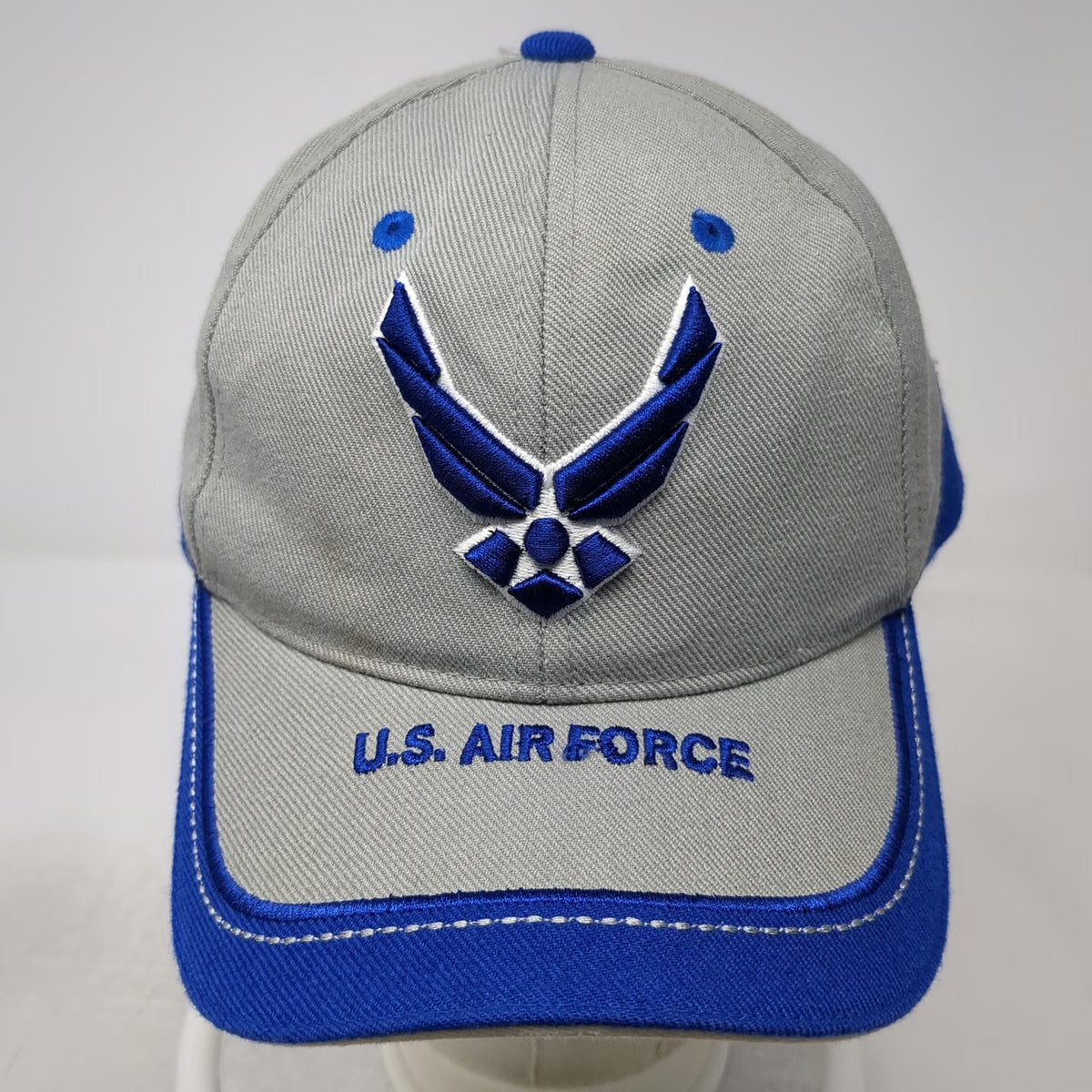 Top Level U.S. Air Force Baseball Cap Gray One Size Strapback Blue Accents Hat