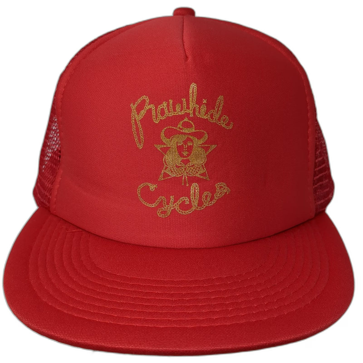 Otto Trucker Hat Red One Size Rawhide Cycles Mesh Snapback Foam Gold Glitter