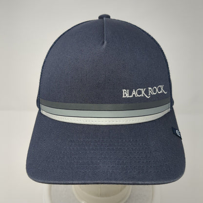 Black Rock Snapback Mesh Back Trucker Hat Blue Striped OSFA Cotton Blend Logo