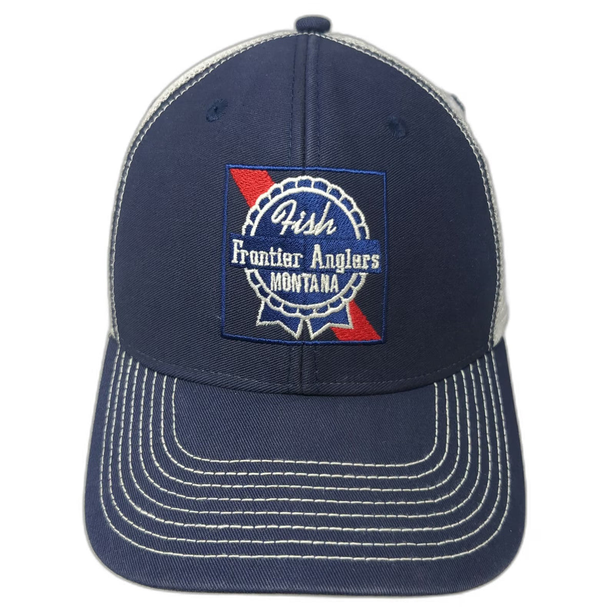 Ouray Trucker Hat Blue One Size Fish Frontier Anglers Montana Snapback Mesh