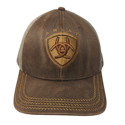 Ariat Strapback Trucker Hat Brown One Size Adjustable Mesh Back 6 Panel