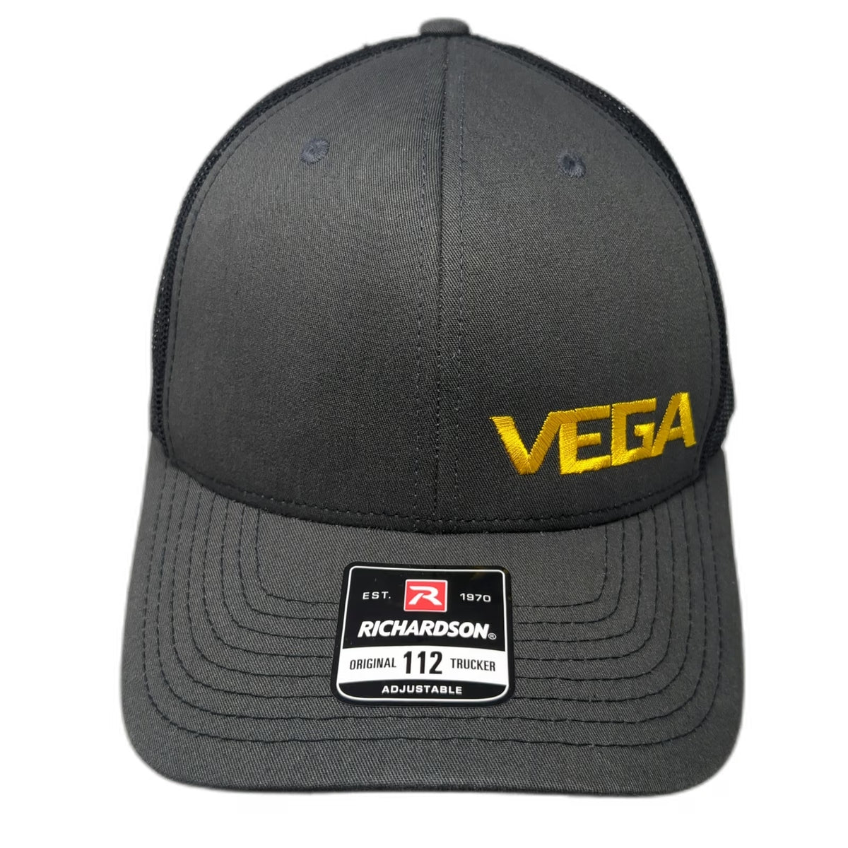 Richardson 112 Trucker Hat Gray One Size Yellow Vega Embroidered Mesh Snapback
