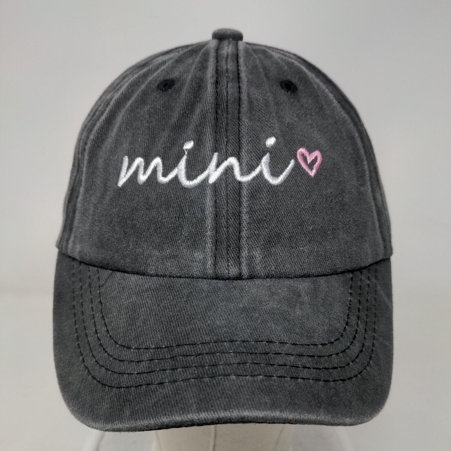 Mini Slideback Hat Gray One Size Adjustable Embroidered Logo 6 Panel Cotton