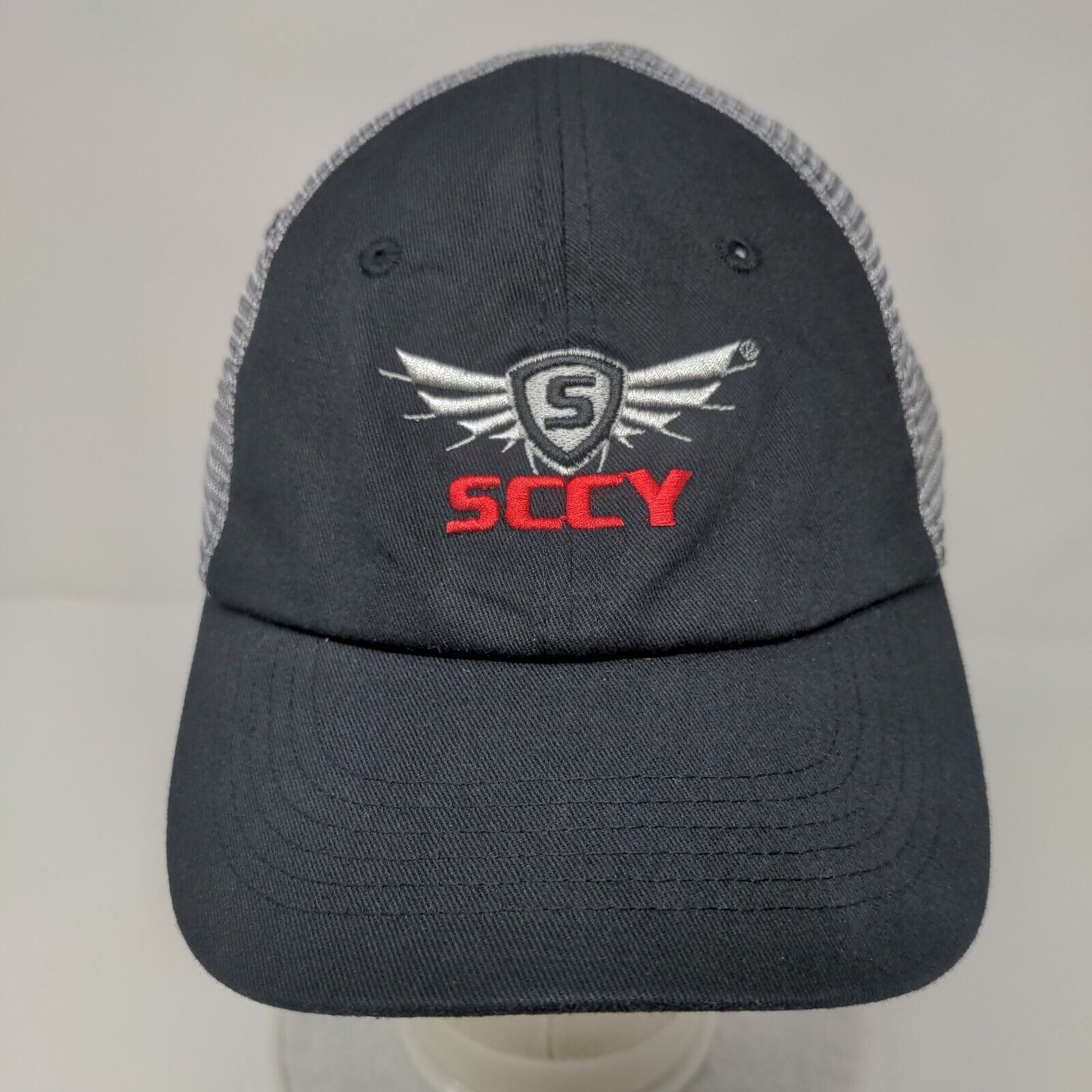 SCCY Snapback Mesh Back Trucker Hat Black One Size Embroidered Colorblock