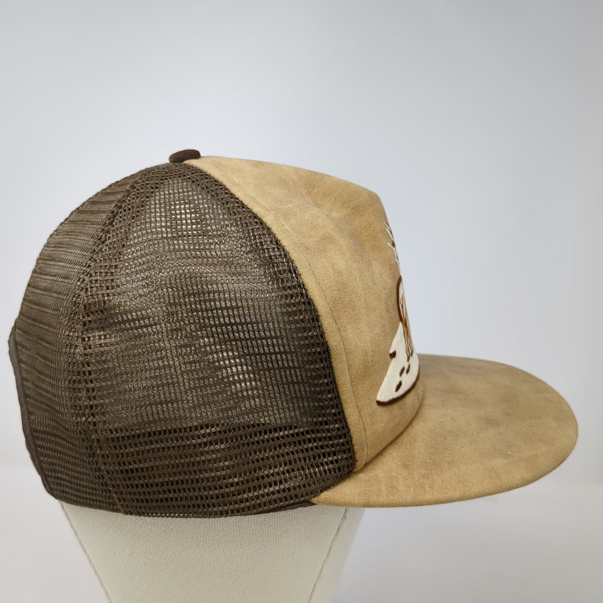 I/D/E/A Inc Trucker Hat Brown One Size Elk Snow Mesh Snapback Vegan Suede Patch