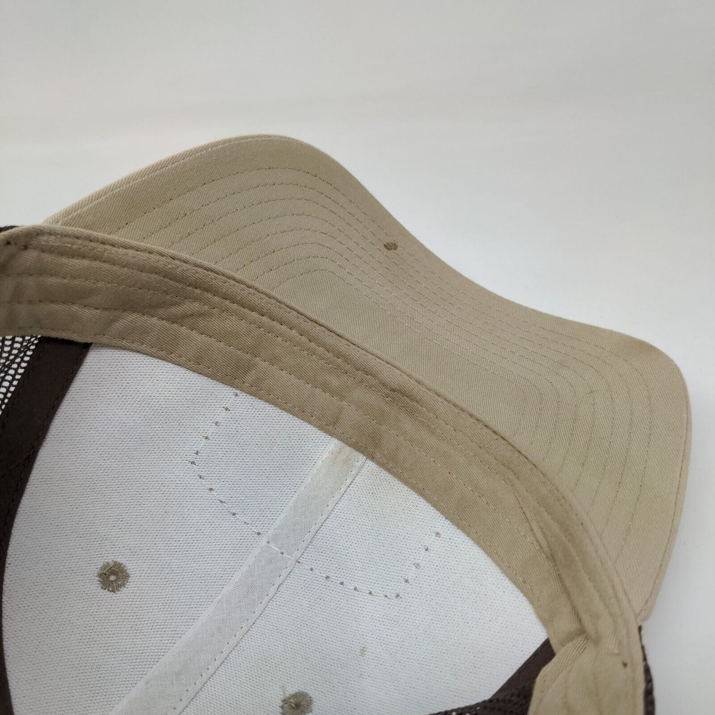 607 Sports Snapback Mesh Back Trucker Hat Tan One Size Leather Patch