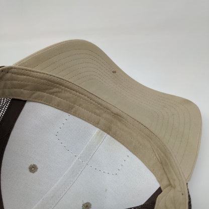 607 Sports Snapback Mesh Back Trucker Hat Tan One Size Leather Patch