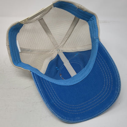 Blue One Size Trucker Hat Padre Island Texas Leather Patch Mesh Sun Snapback