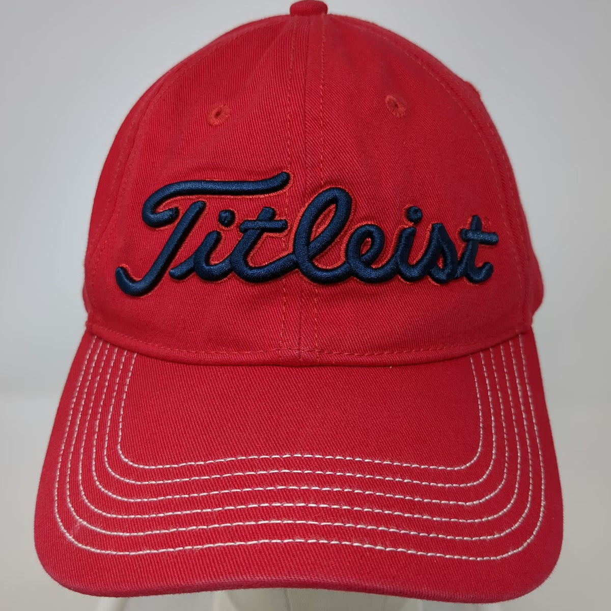 Titleist Baseball Cap Red OSFM Adjustable Cotton Blue Logo Contrast Stitch Hat