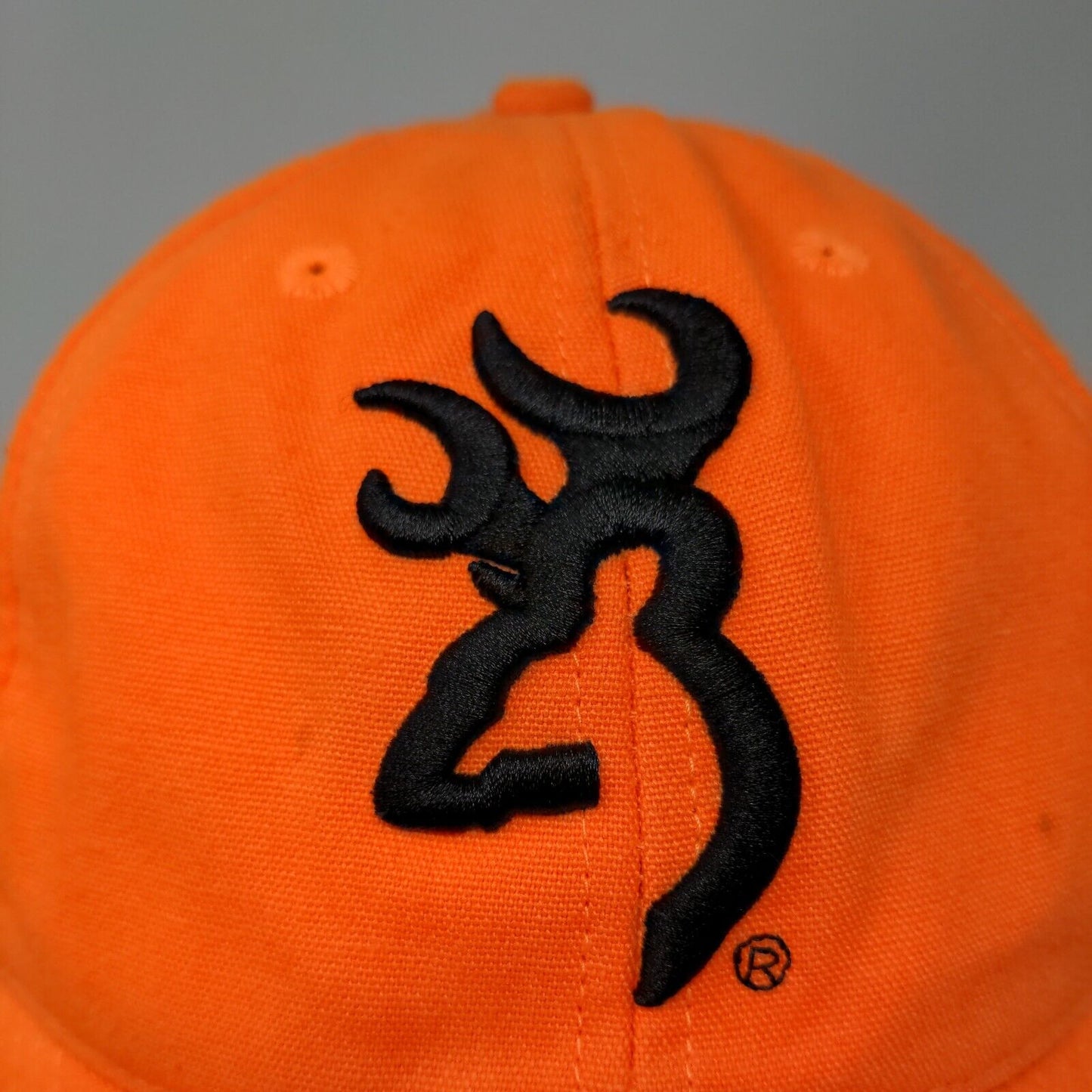 Browning Strapback Hat Orange OSFA Adjustable Embroidered Vented Holes 6 Panel