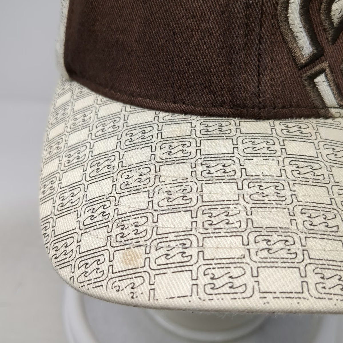 Billabong Baseball Cap Brown White One Size Flexfit All Over Print Wave Logo Hat