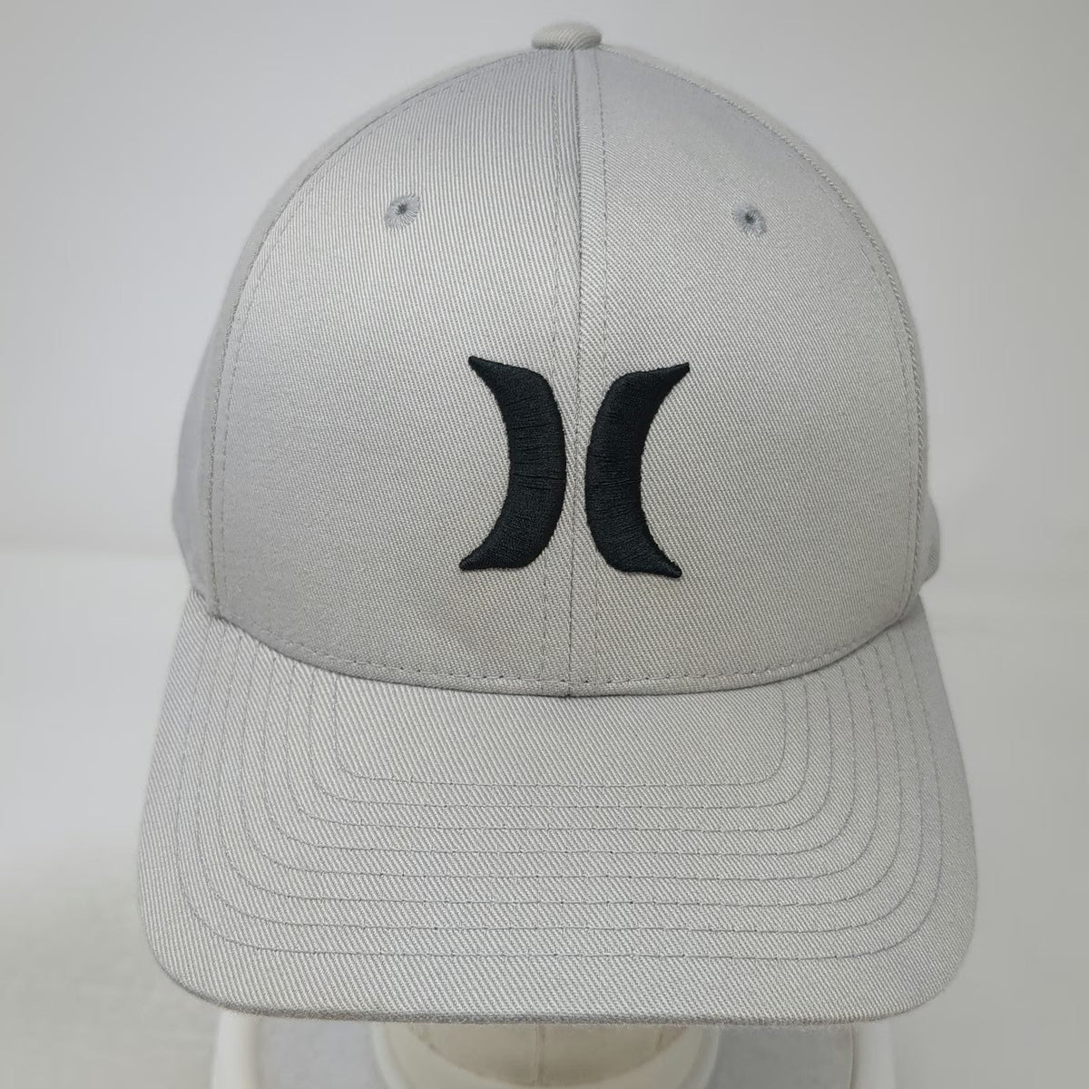 Hurley Baseball Cap Gray XL Fitted Flexfit Embroidered Logo Curved Brim Hat Surf