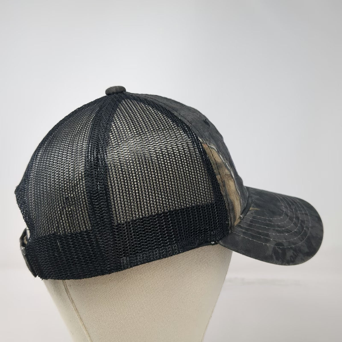 Mossy Oak Baseball Cap Black Gray Camo Mesh Back One Size Strapback Hunting Hat