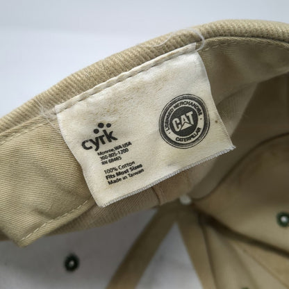 CAT Snapback Hat Beige Green One Size Embroidered Logo Construction Workwear