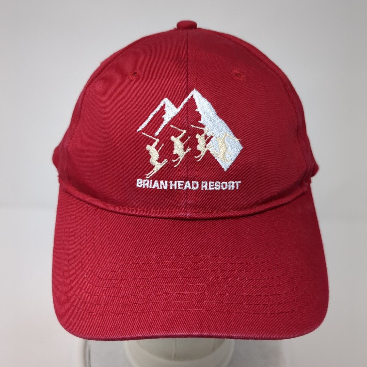 Brian Head Resort Strapback Hat Red OS Adjustable Embroidered Port & Company