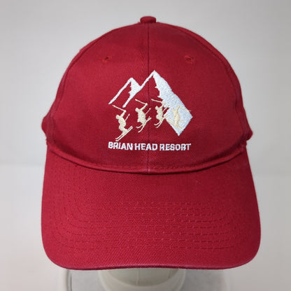 Brian Head Resort Strapback Hat Red OS Adjustable Embroidered Port & Company