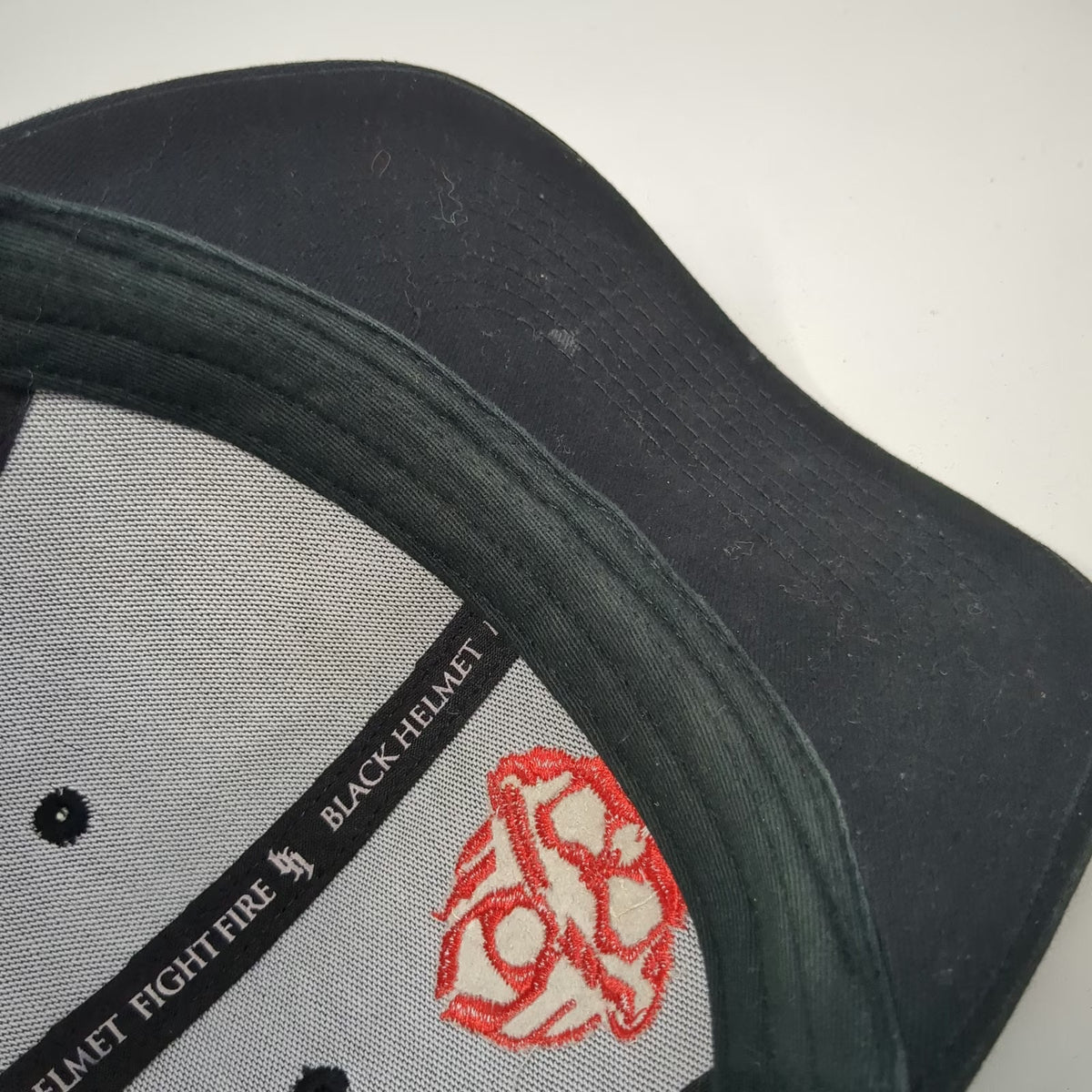 Black Helmet Trucker Hat One Size Red Skull Fire Fighter Mesh Snapback Logo Cap