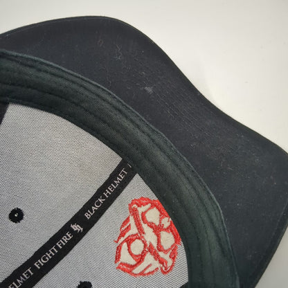 Black Helmet Trucker Hat One Size Red Skull Fire Fighter Mesh Snapback Logo Cap