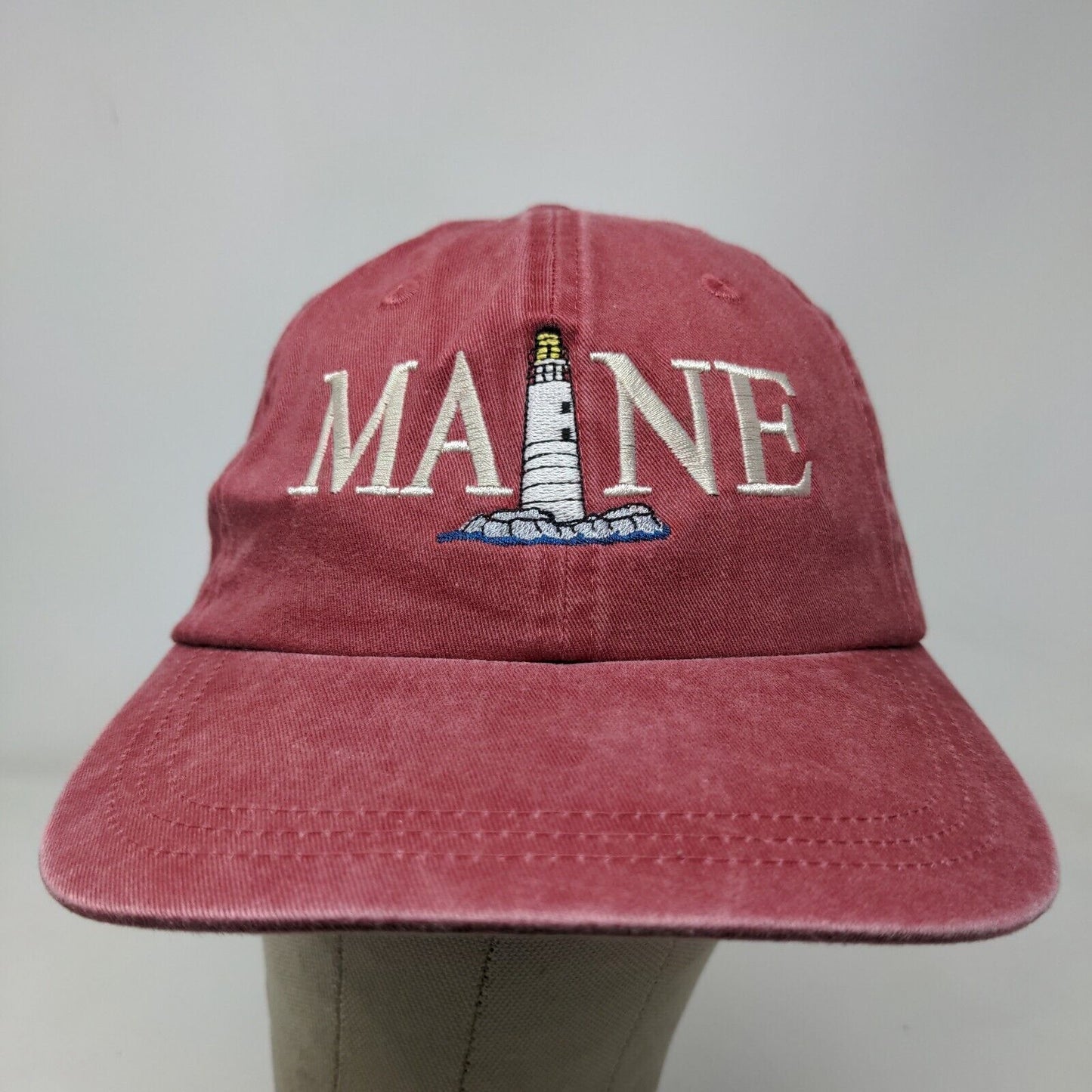 Ahead Men's Slideback Hat Red Adjustable Embroidered Logo Cotton Maine