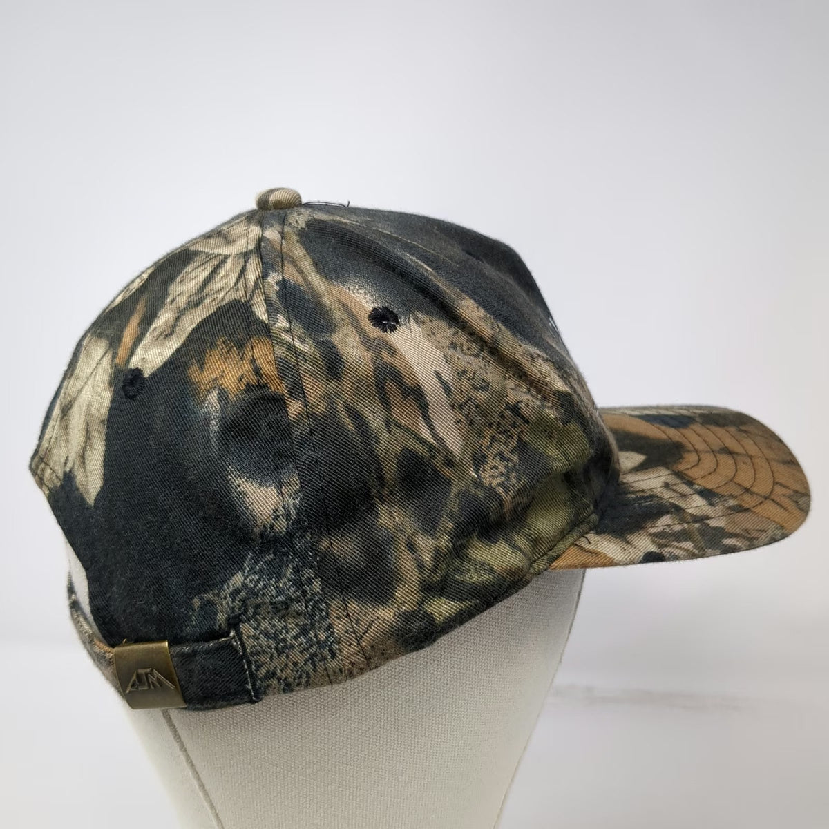 AJM International 5 Panel Brown One Size Camo Forest Products Logo Slideback Hat