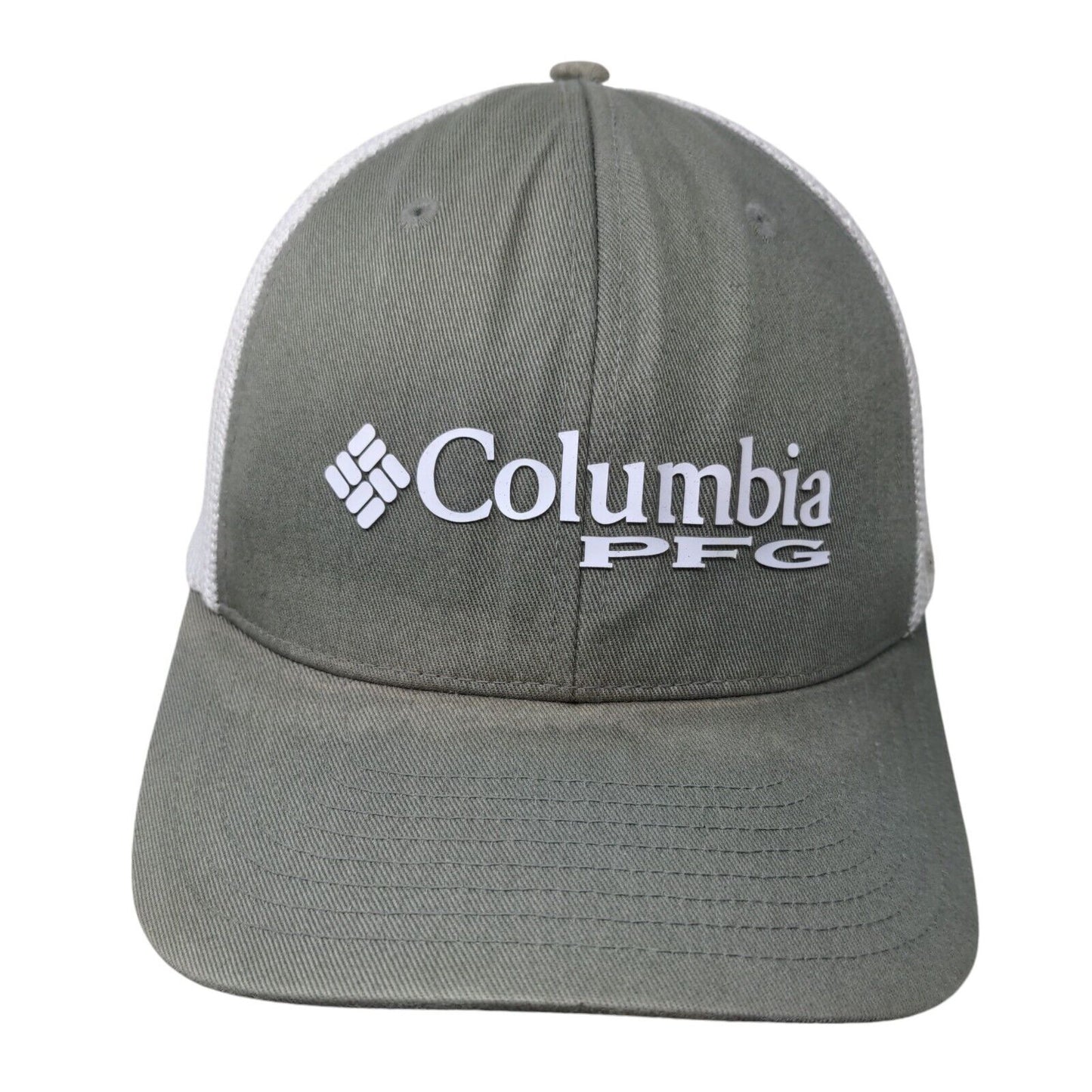 Columbia PFG Fitted Trucker Hat Gray S/M Mesh Back Vented Holes 6 Panel Cotton
