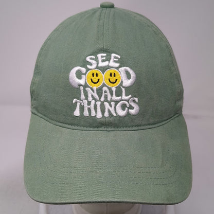 David and Young Baseball Cap Green One Size See Good In All Things Smiley Hat