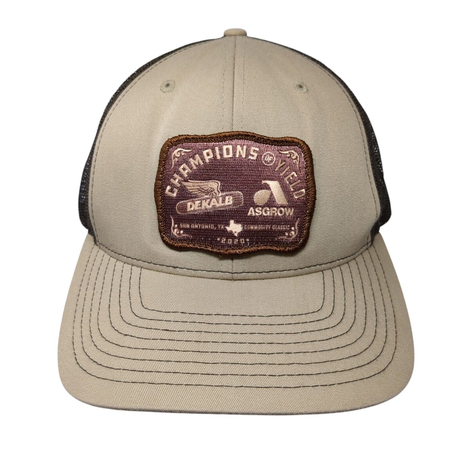 Champions of Yield Dekalb Snapback Trucker Hat Tan One Size Mesh Back