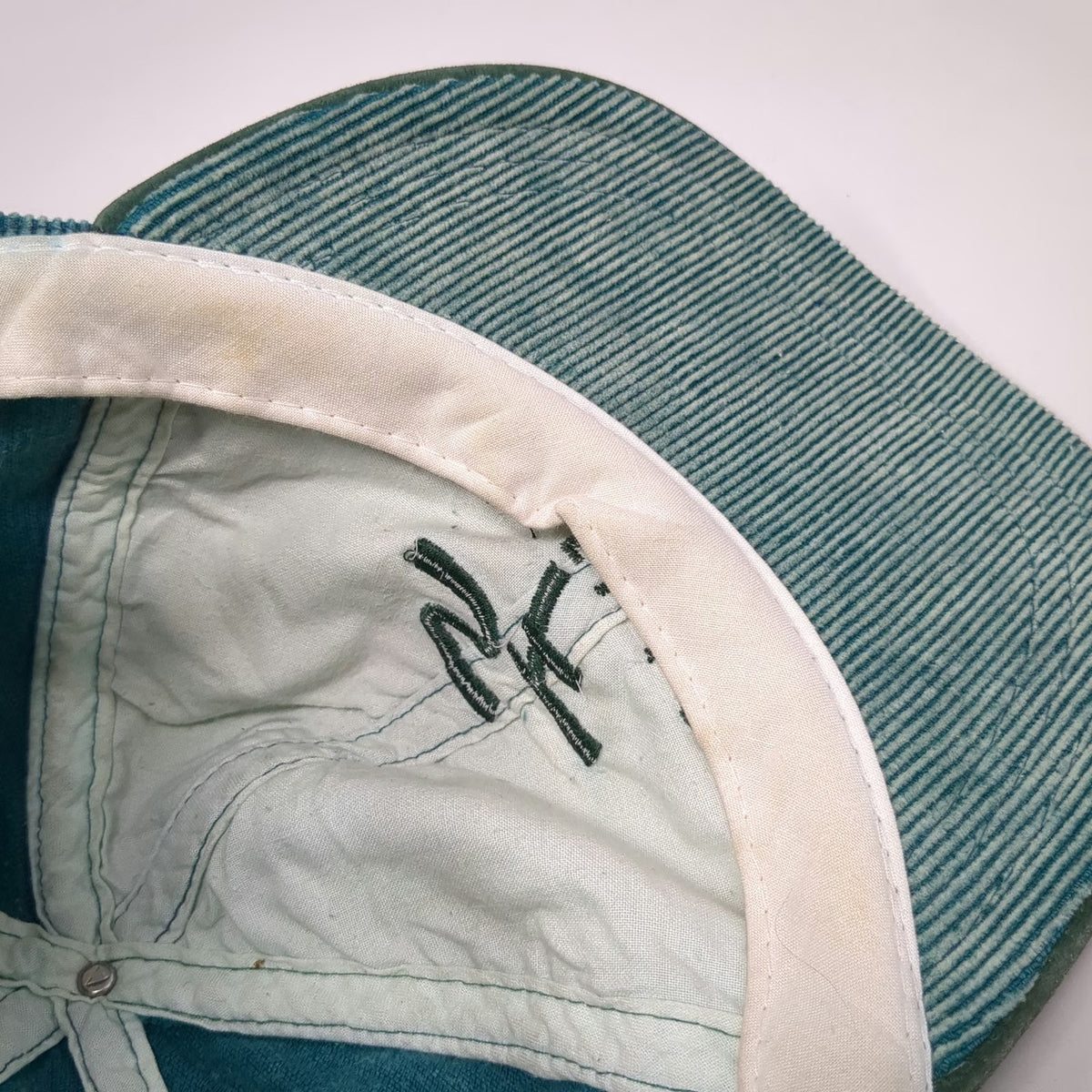 Six Flags Baseball Cap Green One Size Acid Wash Corduroy Suede Slideback Hat