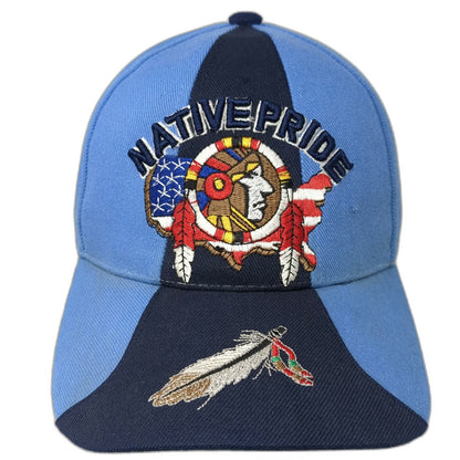 SJI Baseball Cap Blue One Size Native Pride USA Map Flag Feather Brim Hat