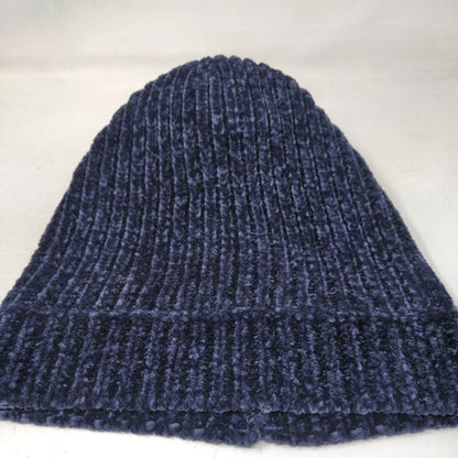 LOFT Beanie Hat Blue One Size Stretch Ribbed Knit Pom Pom Fleece Blank