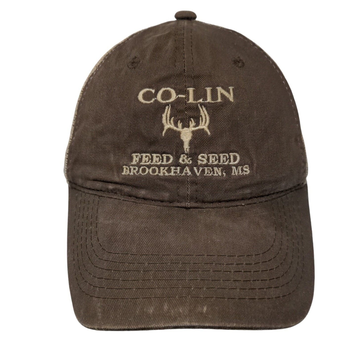 Co-Lin Feed & Seed Strapback Mesh Back Trucker Hat Brown OSFM 6 Panel