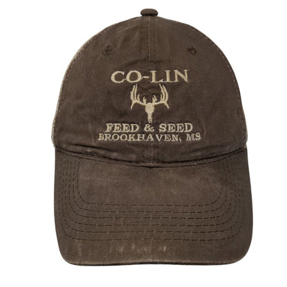 Co-Lin Feed & Seed Strapback Mesh Back Trucker Hat Brown OSFM 6 Panel
