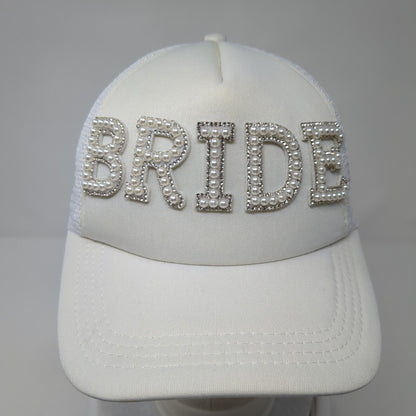 Bride Pearl Bling Snapback Trucker Hat White One Size Mesh Back Solid