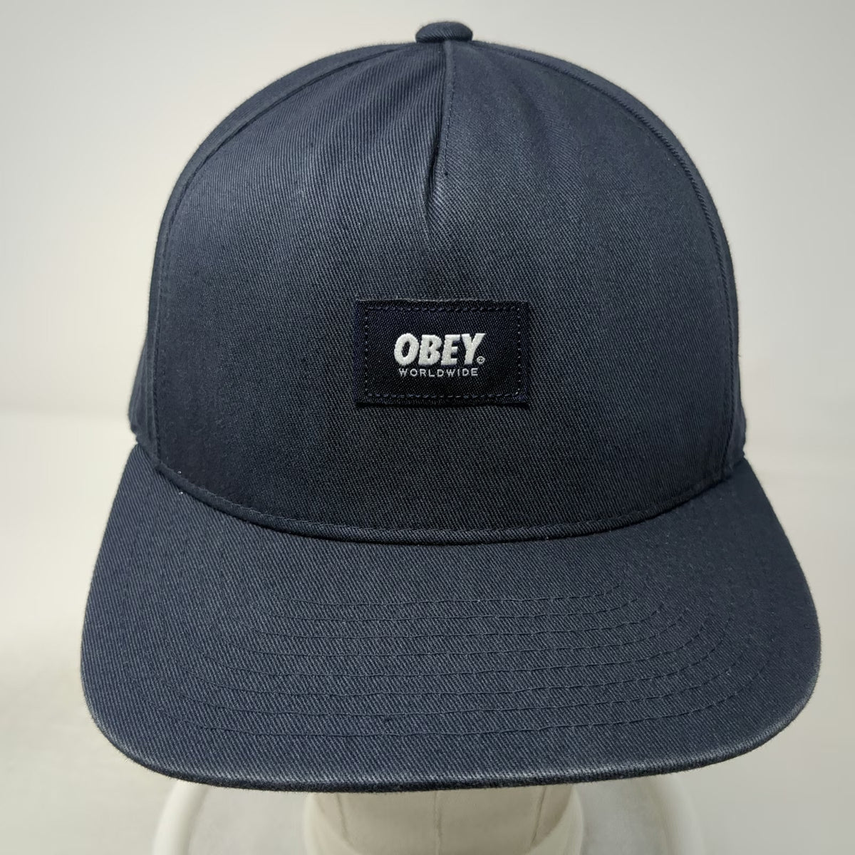 Obey 5 Panel Blue One Size Snapback Hat Flat Brim Worldwide Patch Logo Woven