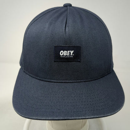 Obey 5 Panel Blue One Size Snapback Hat Flat Brim Worldwide Patch Logo Woven