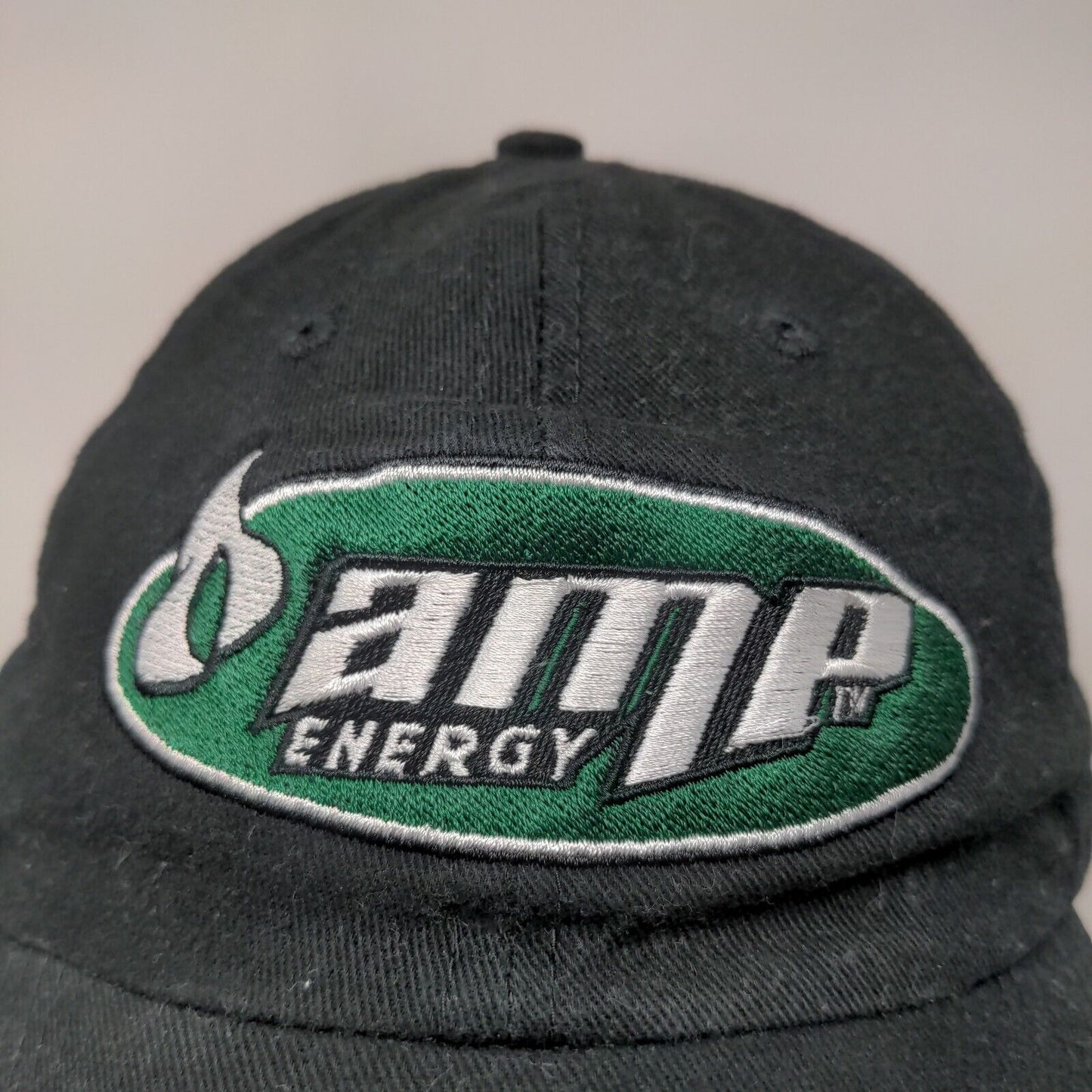 Amp Energy Men's Strapback Hat Black Embroidered Logo Adjustable