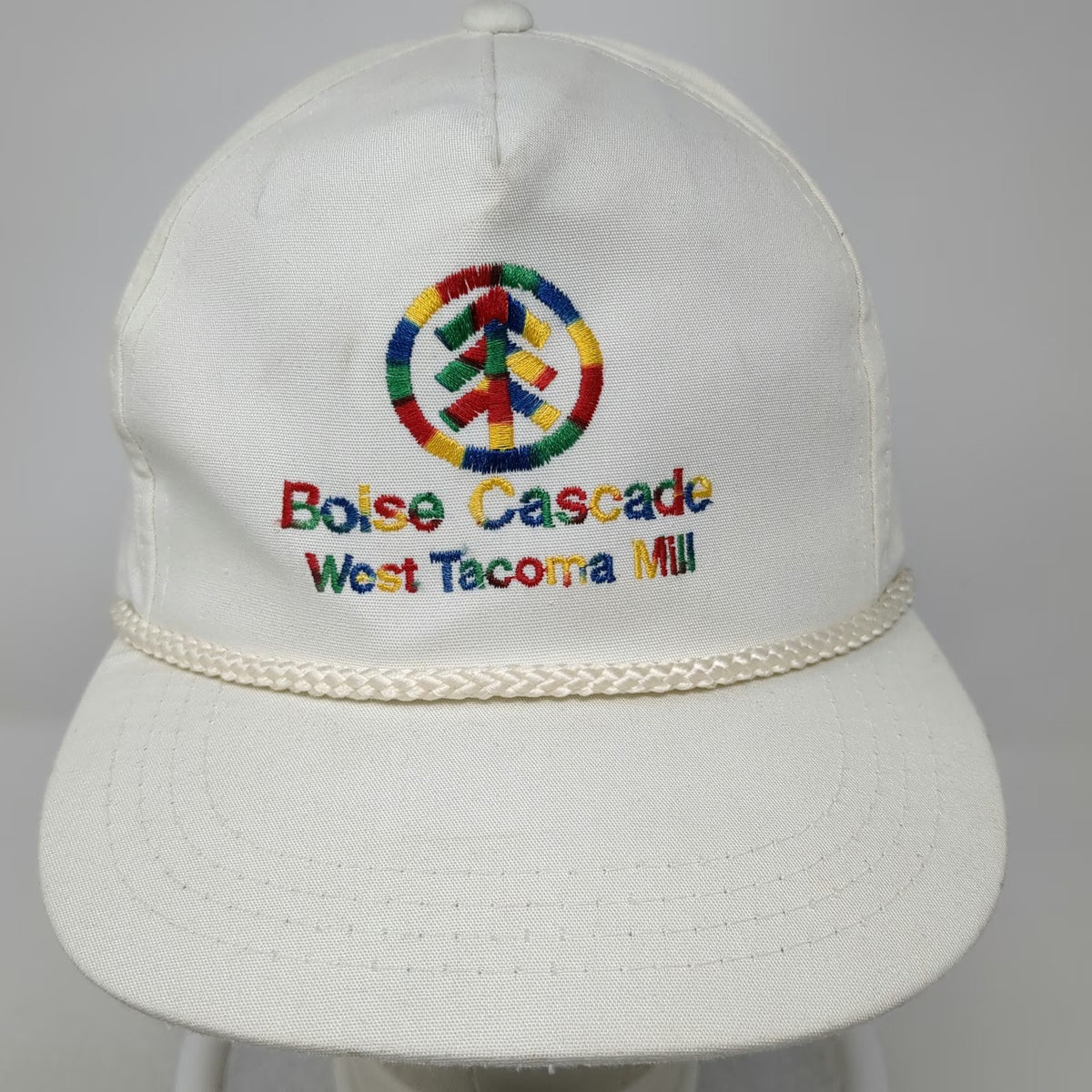 Yupoong 5 Panel White One Size Hat Boise Cascade West Tacoma Mill Rope Brim