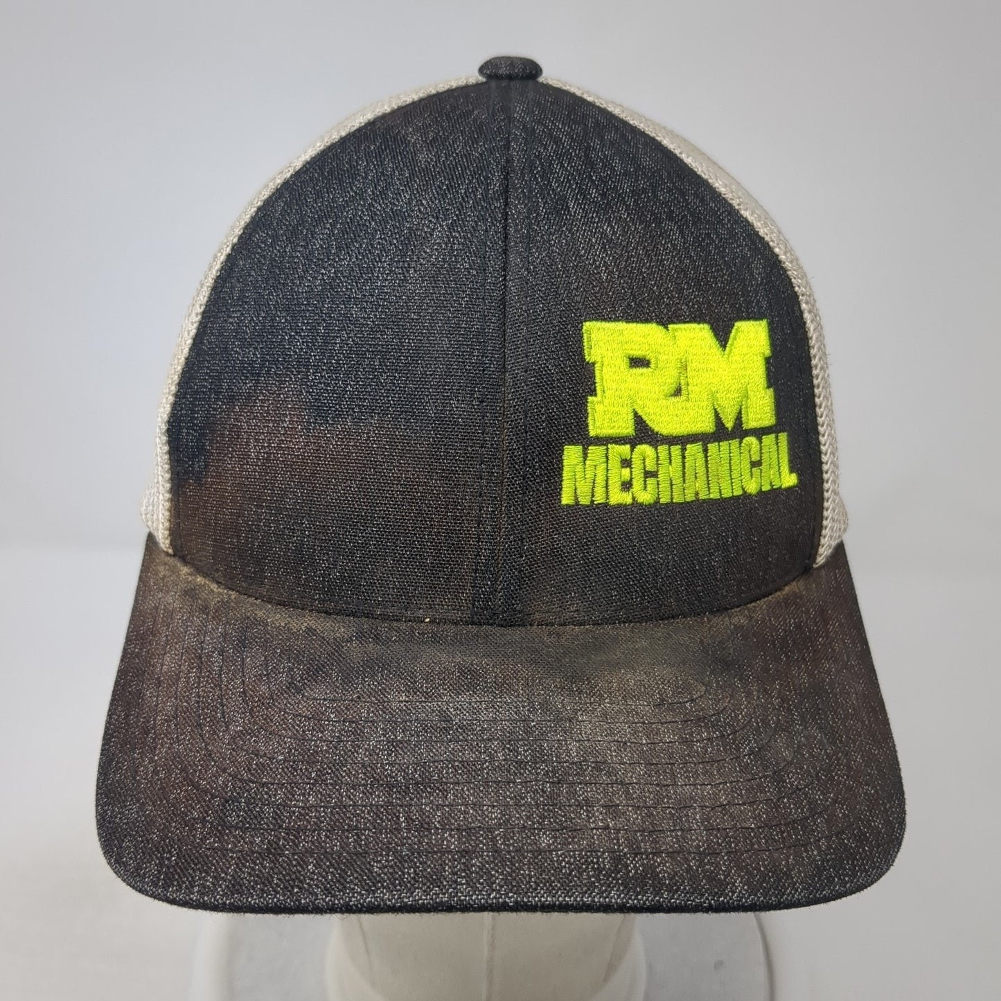 RM Mechanical Fitted Trucker Hat Black Medium Mesh Back Pacific Headwear