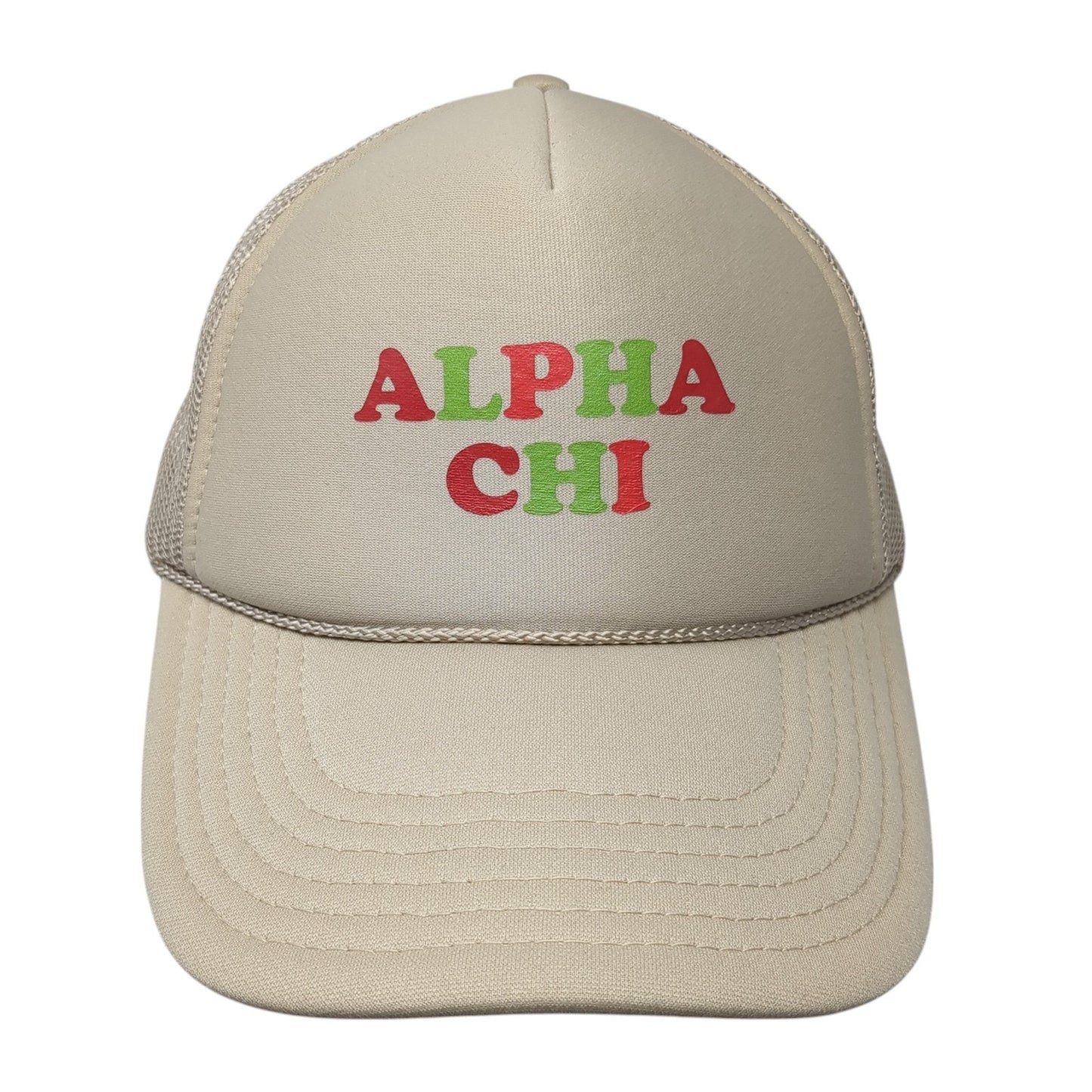 Alpha Chi Snapback Trucker Hat Brown One Size Adjustable Mesh Back Rope Otto