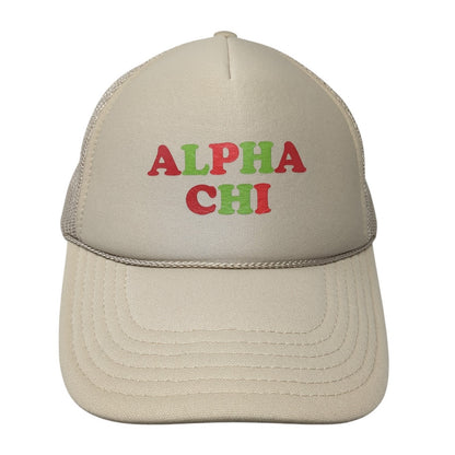 Alpha Chi Snapback Trucker Hat Brown One Size Adjustable Mesh Back Rope Otto
