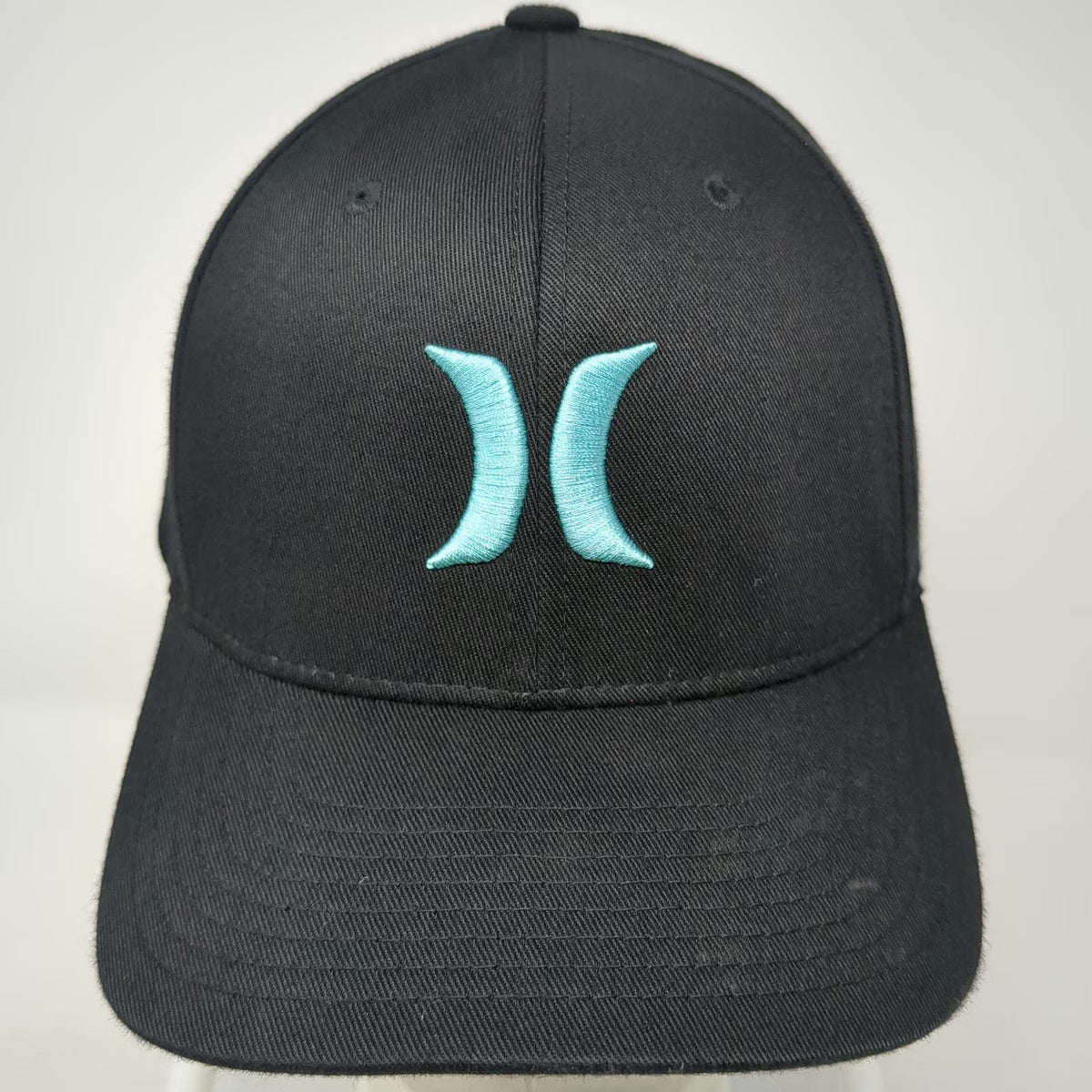 Hurley Baseball Cap Black XL Fitted Flexfit Embroidered Blue Logo Athletic Hat