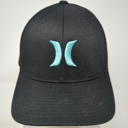 Hurley Baseball Cap Black XL Fitted Flexfit Embroidered Blue Logo Athletic Hat