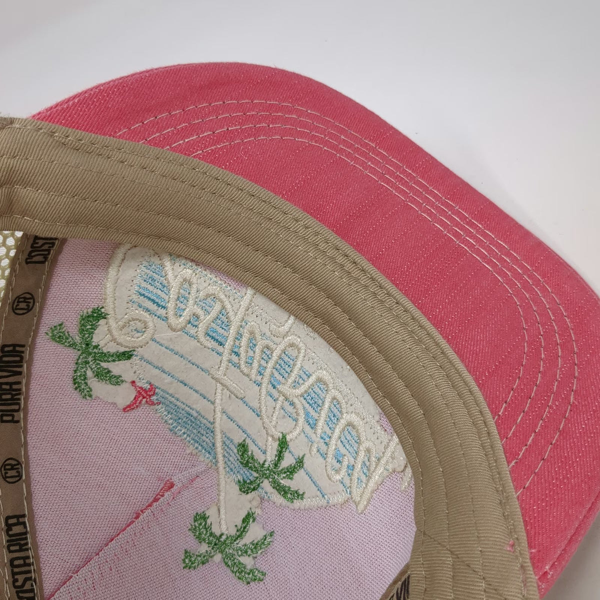 Pura Vida Adventure Costa Rica Trucker Hat Pink OSFM Snapback Mesh Palm Trees