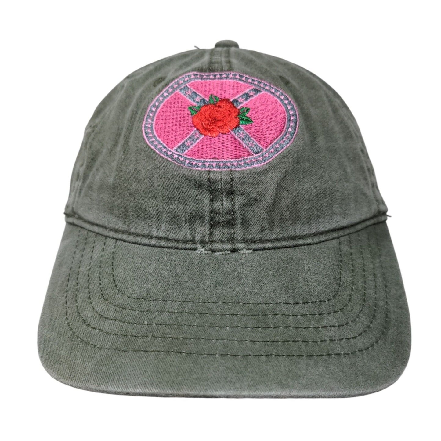 Rose Slideback Hat Green OSFM Embroidered Adjustable Outdoor 6 Panel