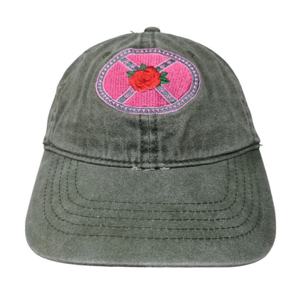 Rose Slideback Hat Green OSFM Embroidered Adjustable Outdoor 6 Panel