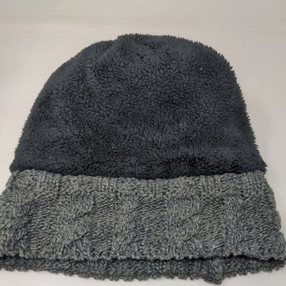 Arctic Paw Beanie Hat Gray OS Stretch Hand Knitted Pom Pom Fleece Lined Blank