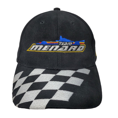 Team Menard Men's Strapback Hat Black Embroidered Checkered Flag Logo Cotton