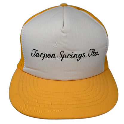 Marsco Trucker Hat Yellow OSFM Tarpon Springs Fla Script Mesh Snapback Florida