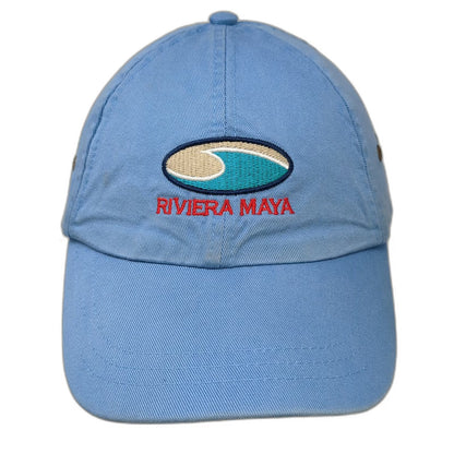 Quality Caps Riviera Maya Wave Logo Blue Baseball Cap OSFM Strapback Hat Cotton