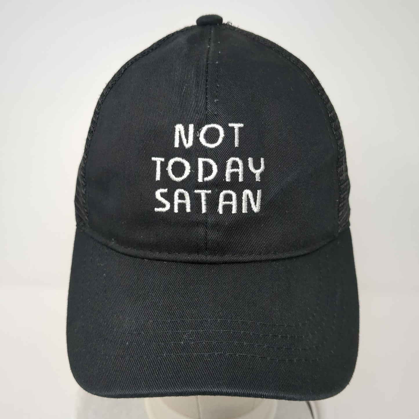 Not Today Satan Ponytail Trucker Hat Black One Size Adjustable Mesh Back C.C